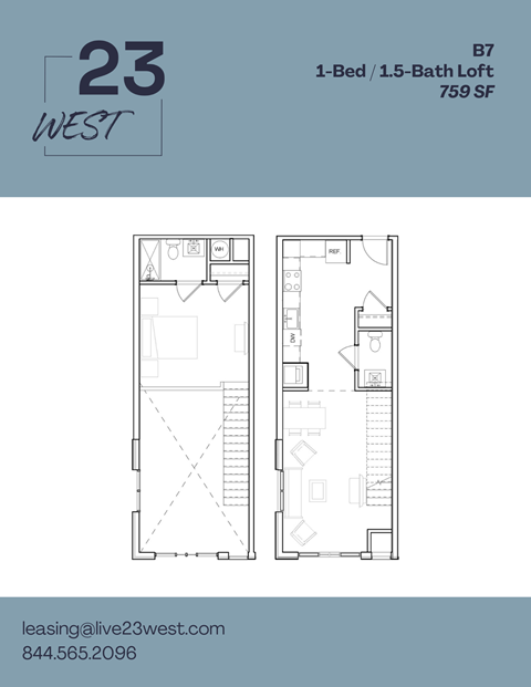 Floor plan for 1 bed, 1 bath, 759 sqft
